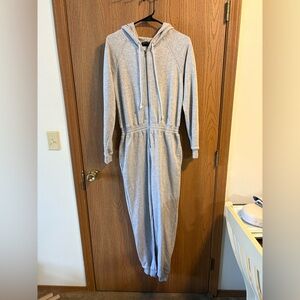 Grey Long Sleeve Hooded Jumpsuit